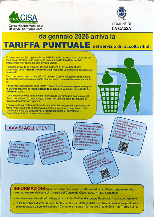 Da Gennaio 2026 arriva la TARIFFA PUNTUALE del servizio raccolta rifiuti